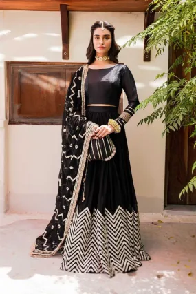 Allure by Ih - ZAR - Silk & Chiffon - Black - 4 Piece - Lehnga