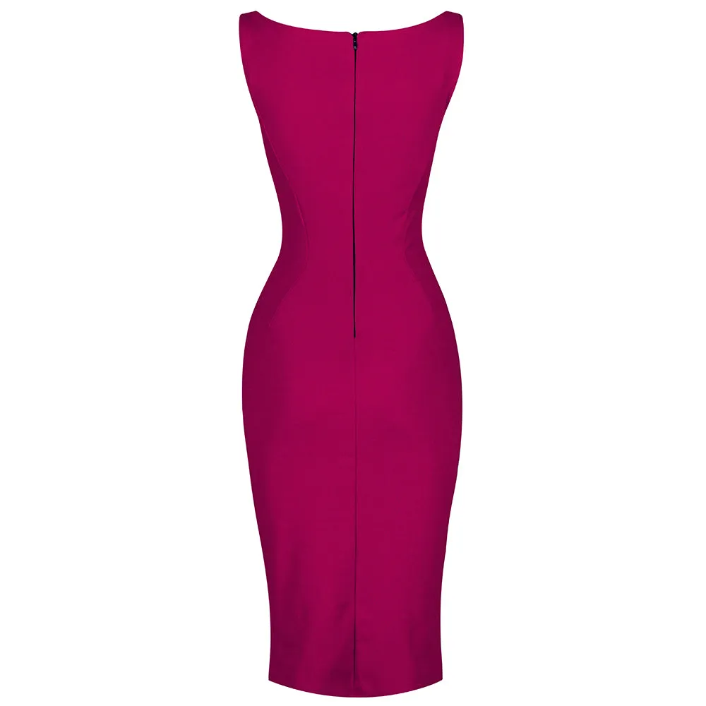 Amaranth 40s Bodycon Sleeveless Hollywood Wiggle Dress