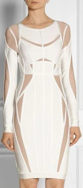 'Angelique' Color-Block Bandage Dress-White