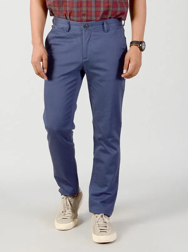 Ash Blue Solid Slim Fit Casual Trouser | JadeBlue