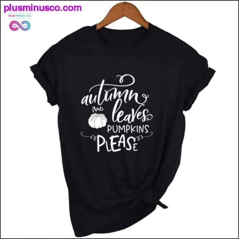 Autumn Leaves Pumpkin Please Slogan Tops Outfit ||