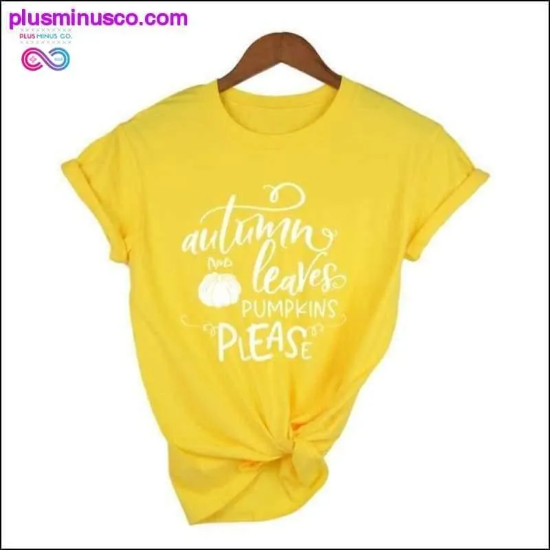 Autumn Leaves Pumpkin Please Slogan Tops Outfit ||