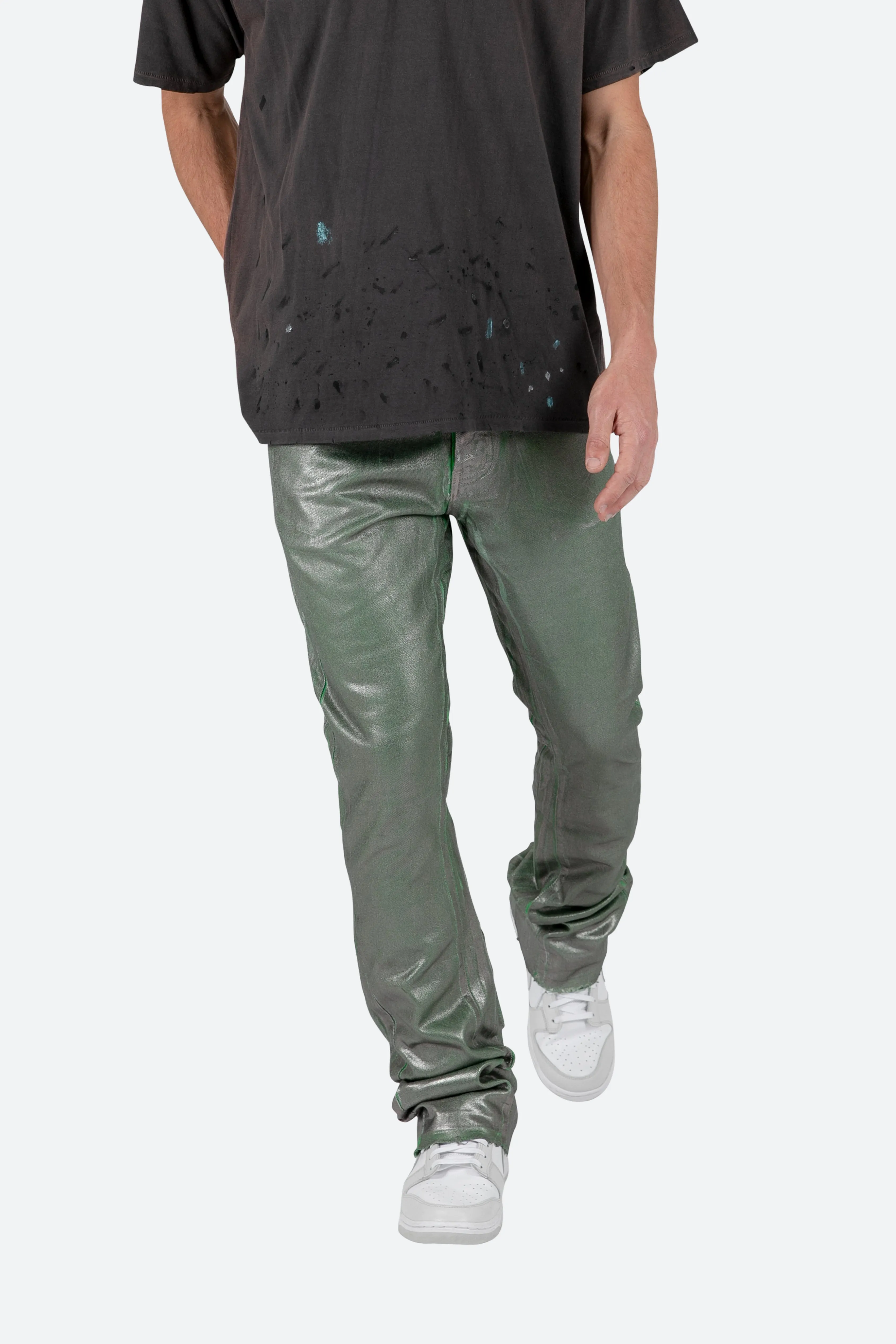 B427 Metallic Flare Denim - Green