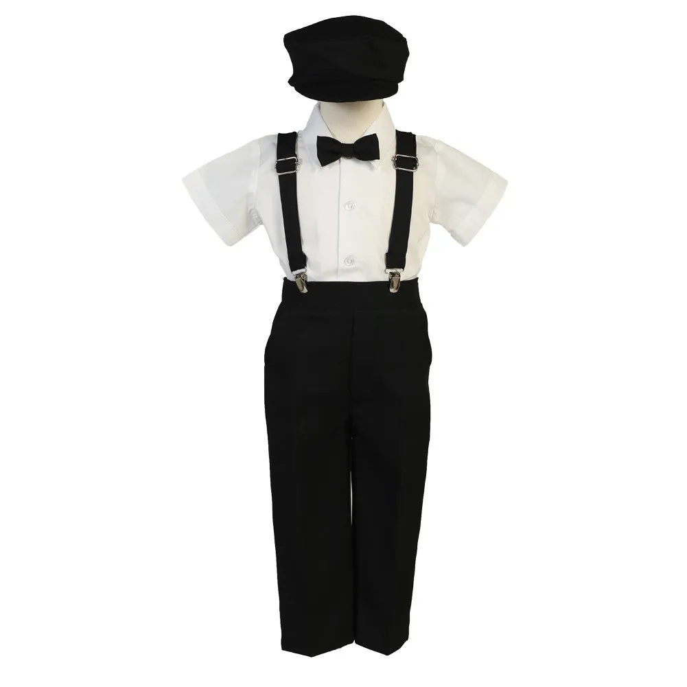 Baby Boys Black Suspender Pants Hat Outfit Set 6-24M