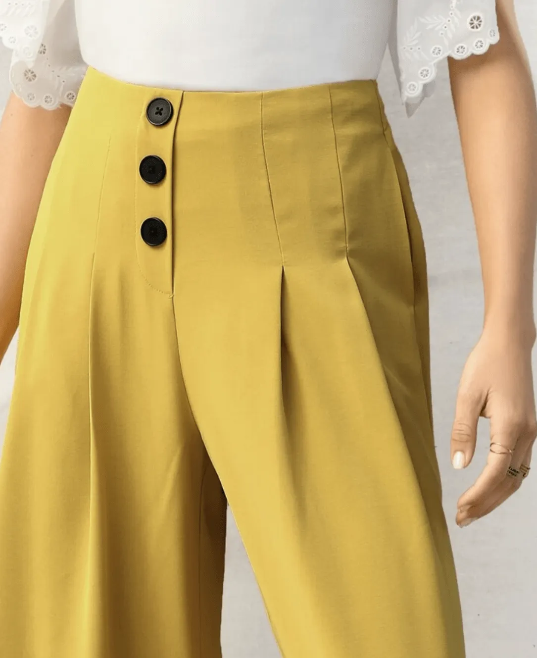 Back Zipper Front Pleated Wide Leg Pants