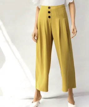 Back Zipper Front Pleated Wide Leg Pants