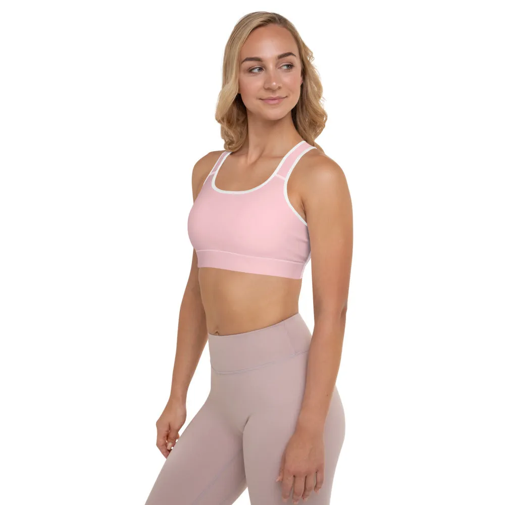 Ballet Pink Padded Sports Bra, Solid Color Girlie Women's Fitness Workout Bra-Made in USA/EU