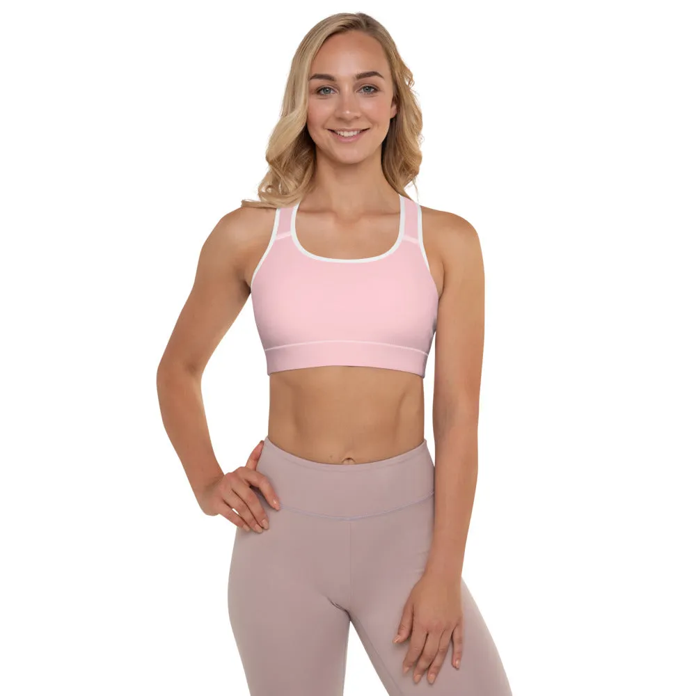 Ballet Pink Padded Sports Bra, Solid Color Girlie Women's Fitness Workout Bra-Made in USA/EU