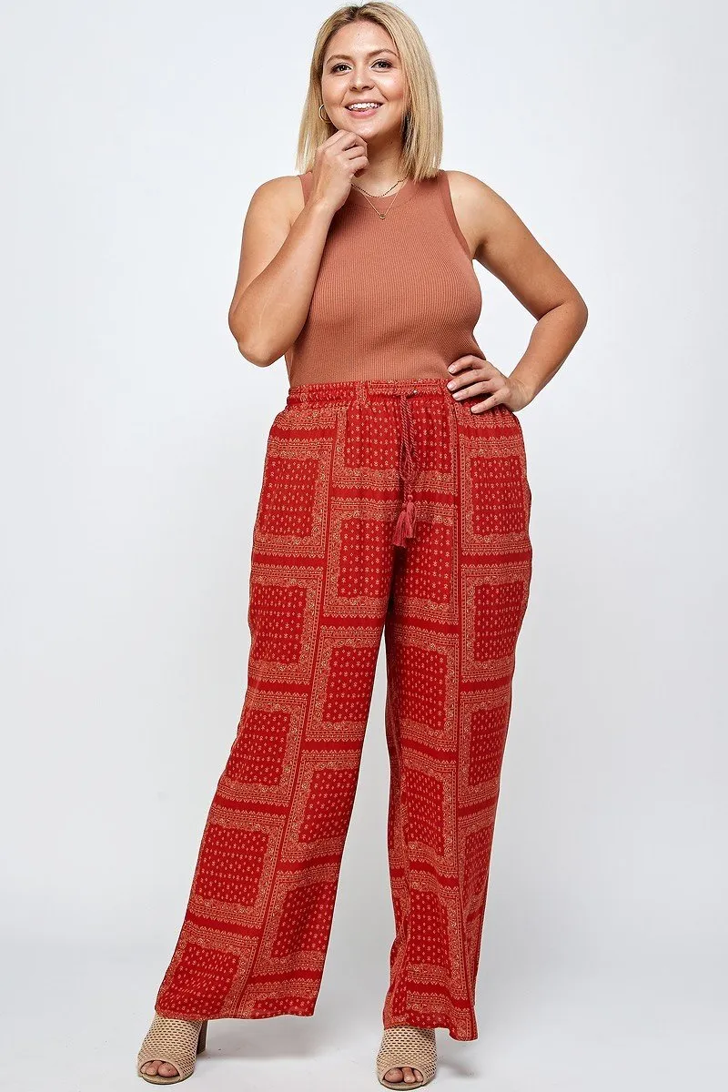 Bandanna Printed, Full Length Wide Leg Palazzo Pants