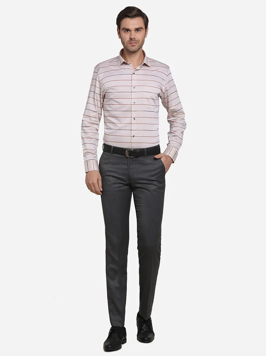 Beige & Brown Striped Slim Fit Formal Shirt | Metal