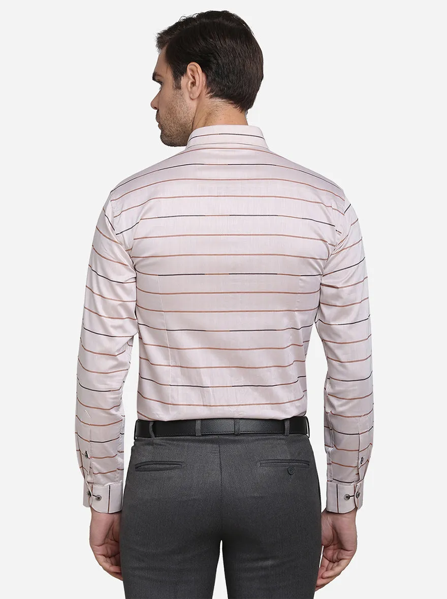 Beige & Brown Striped Slim Fit Formal Shirt | Metal