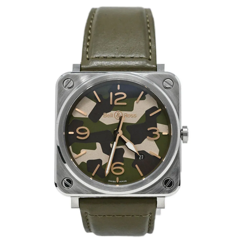 Bell & Ross Men's Aviation Stainless Steel 39mm Khaki Green Camo Dial Watch Reference #: BRS-CK-ST/SCA