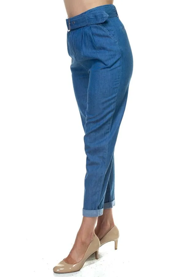 Belted Chambray Pants