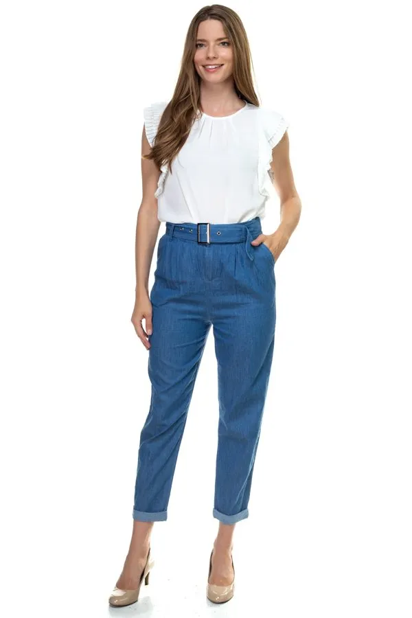 Belted Chambray Pants