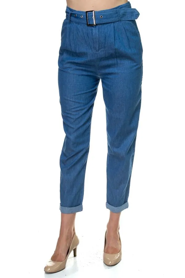 Belted Chambray Pants