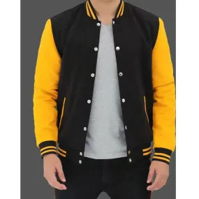 Best Sale Mens Baseball Style Black and Yellow Varsity Jackets For Boys In Discount Prices