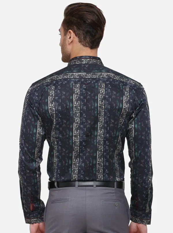 Black & Green Printed Slim Fit Party Wear Shirt | JB Studio