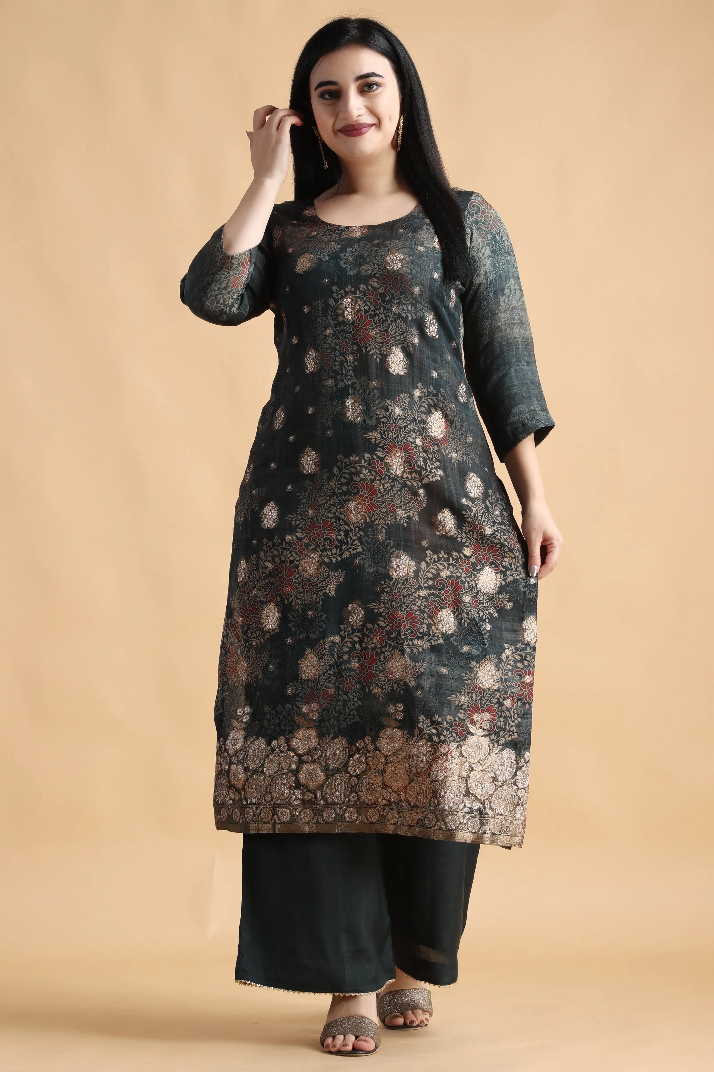 Black Shimmer Jacquard Silk Suit