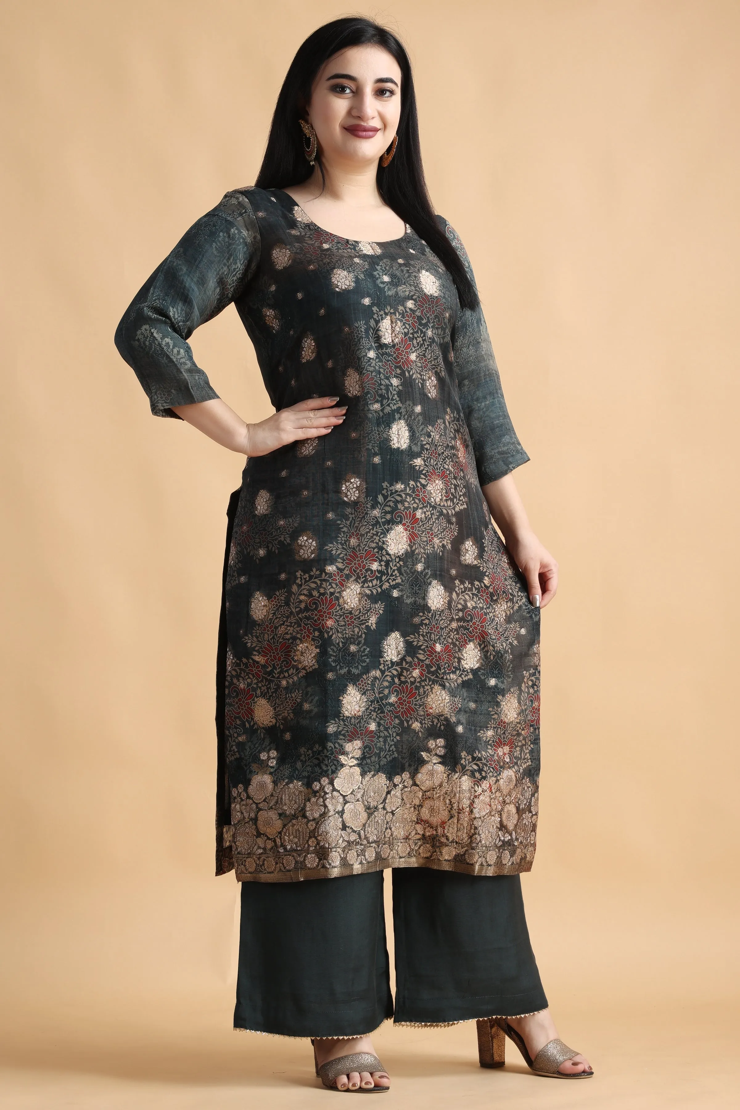 Black Shimmer Jacquard Silk Suit