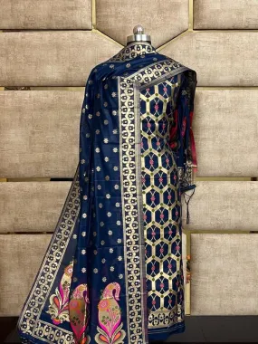 Blue Cotton Silk Jamdani Suit