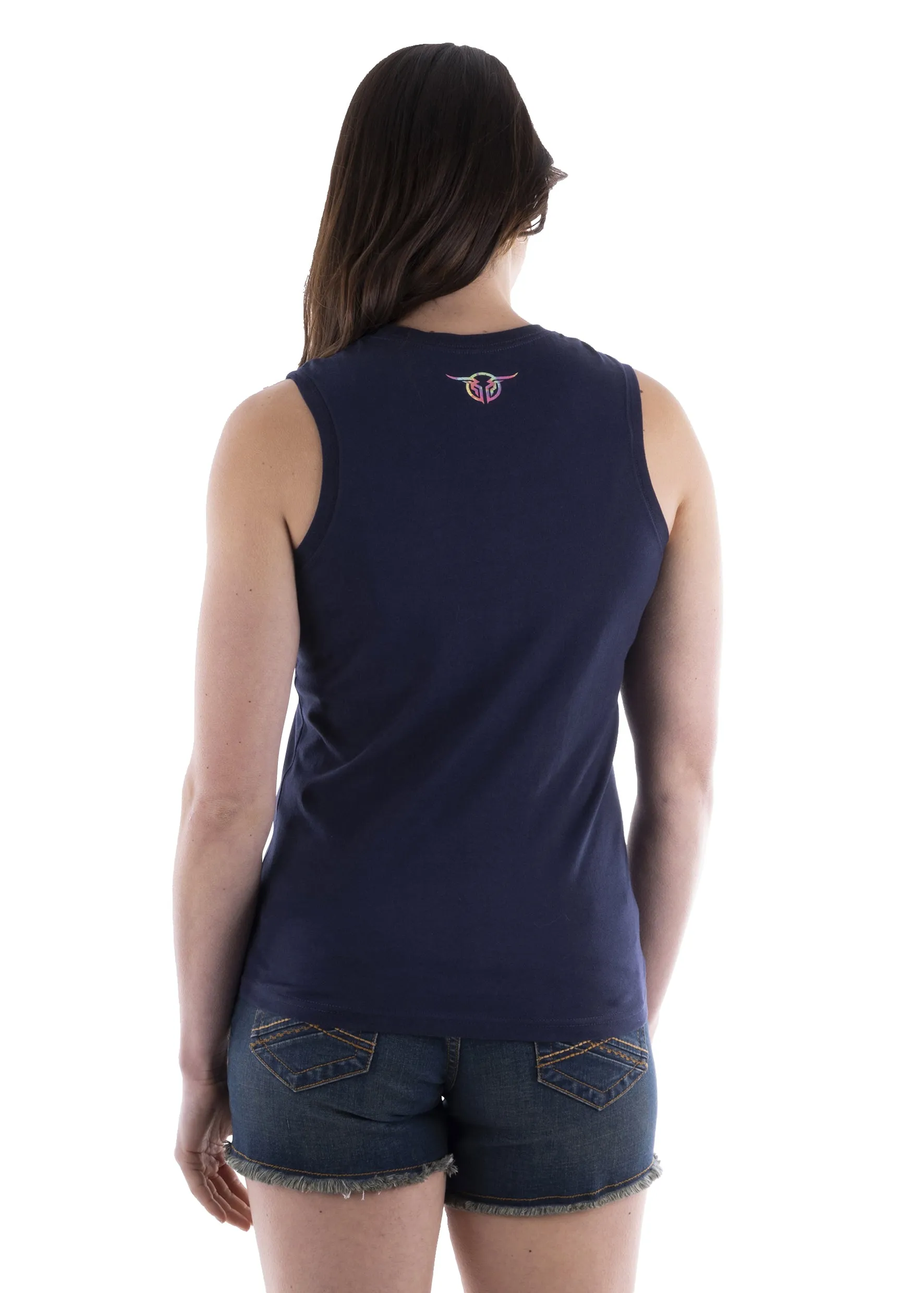 Bullzye Ladies Tripped Tank - Navy - B2S2501215