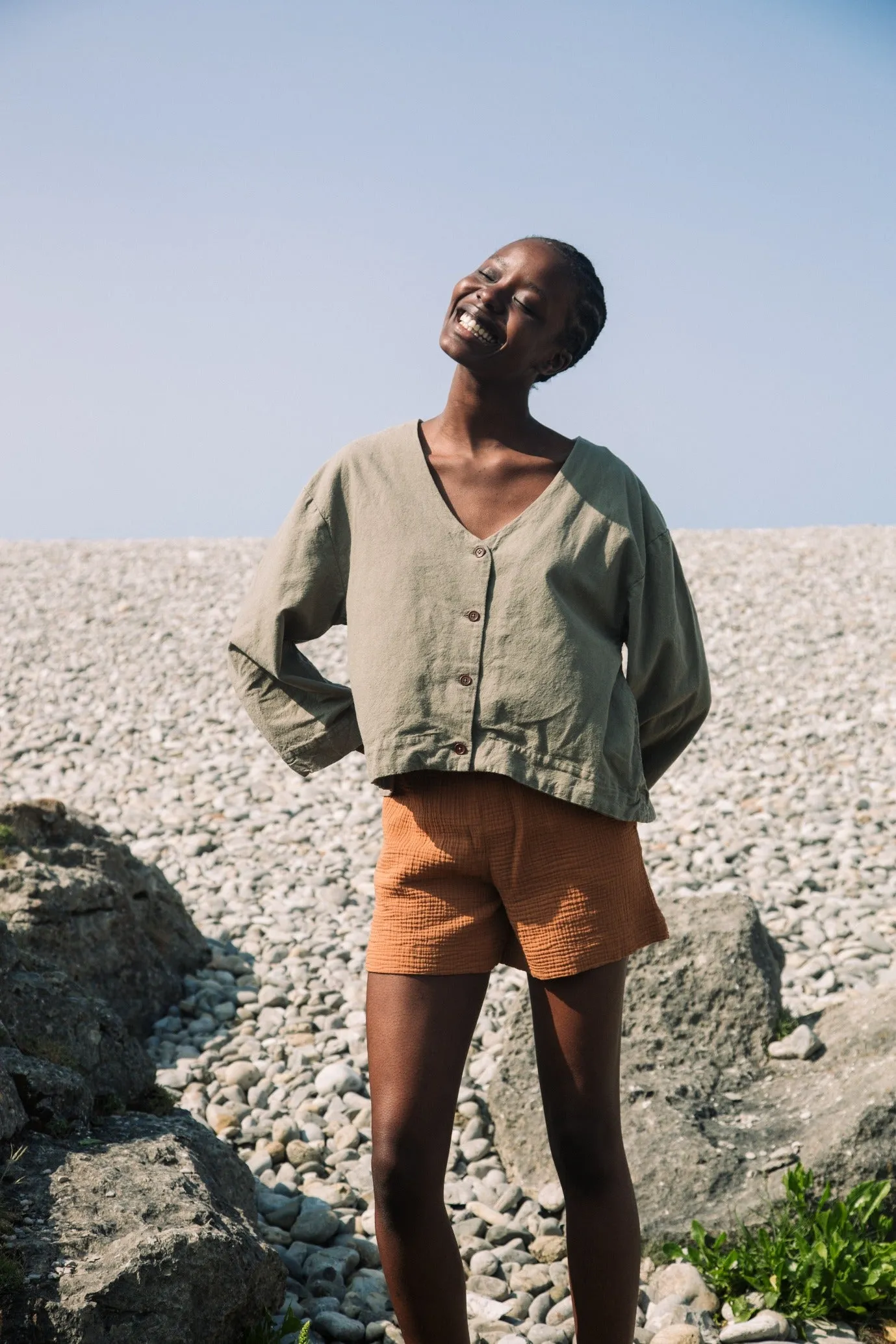 Calder Cotton Linen Shirt in Khaki