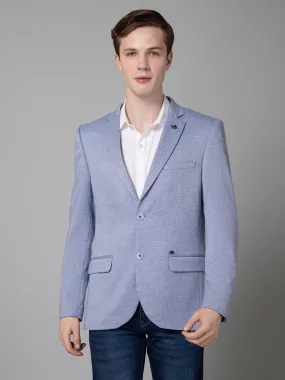 Cantabil Blue Self Design Full Sleeves Casual Blazer For Men