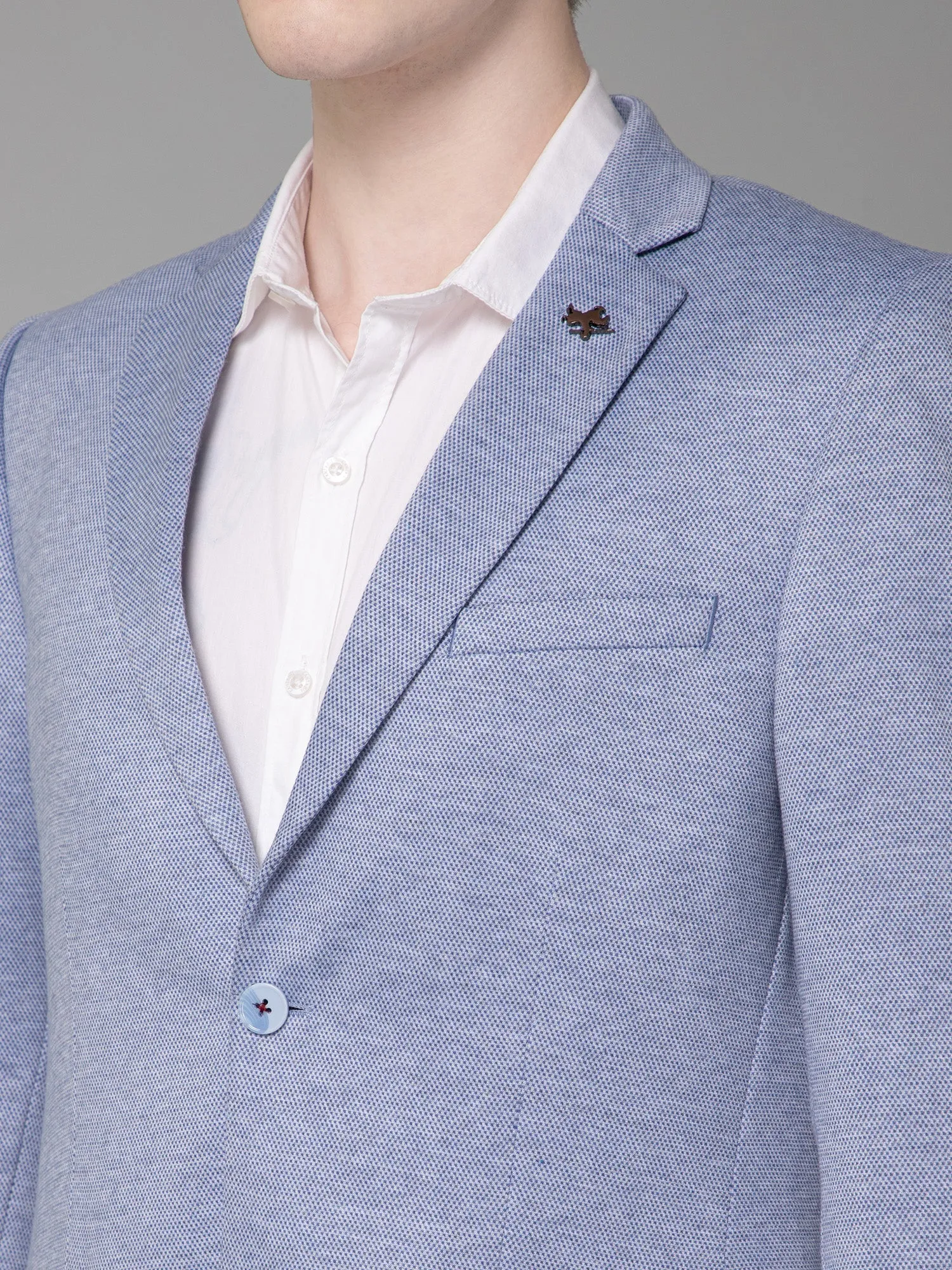 Cantabil Blue Self Design Full Sleeves Casual Blazer For Men