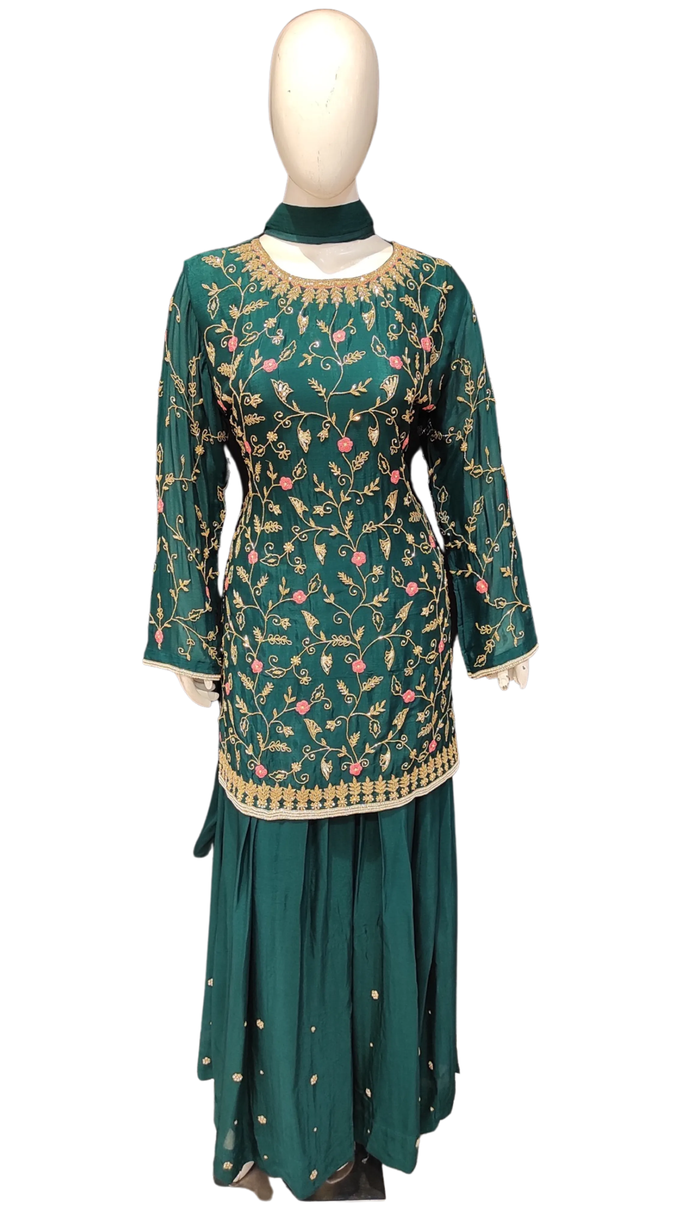 Chinon Kurti-Skirt With Hand Work