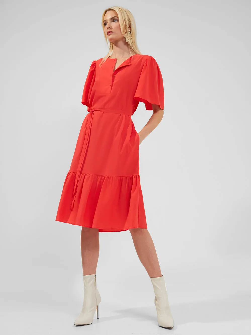 Courtney Crepe Tiered Dress - Hibiscus