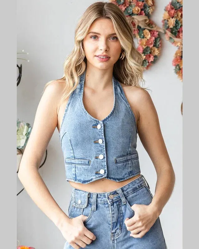 Denim Halter Vest