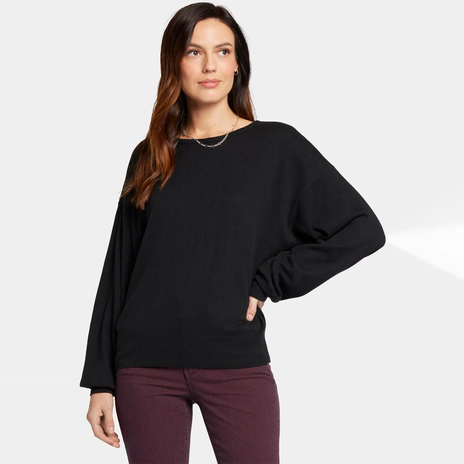 Dolman Sleeved Boatneck Sweater - Black