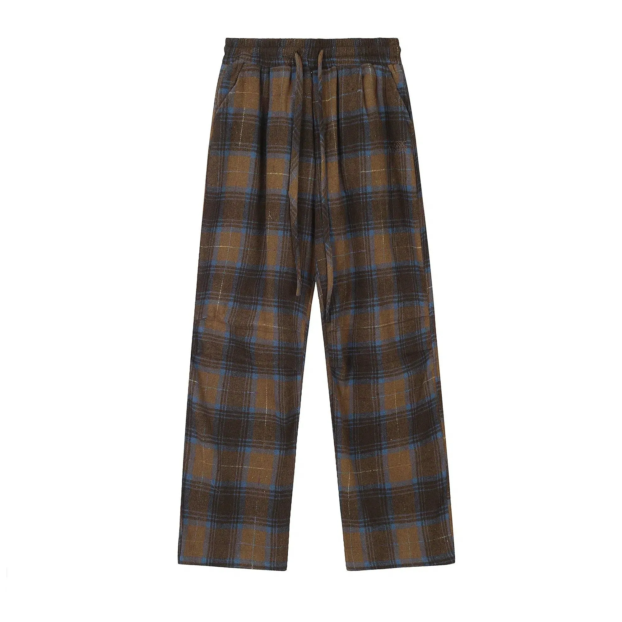 Drawstring Plaid Pleated Pants