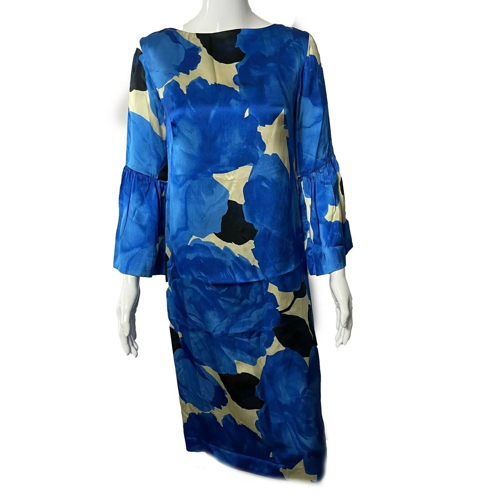 Dries Van Noten - Blue Floral Satin Dress - Blue / White / Black - IT 34 US 00