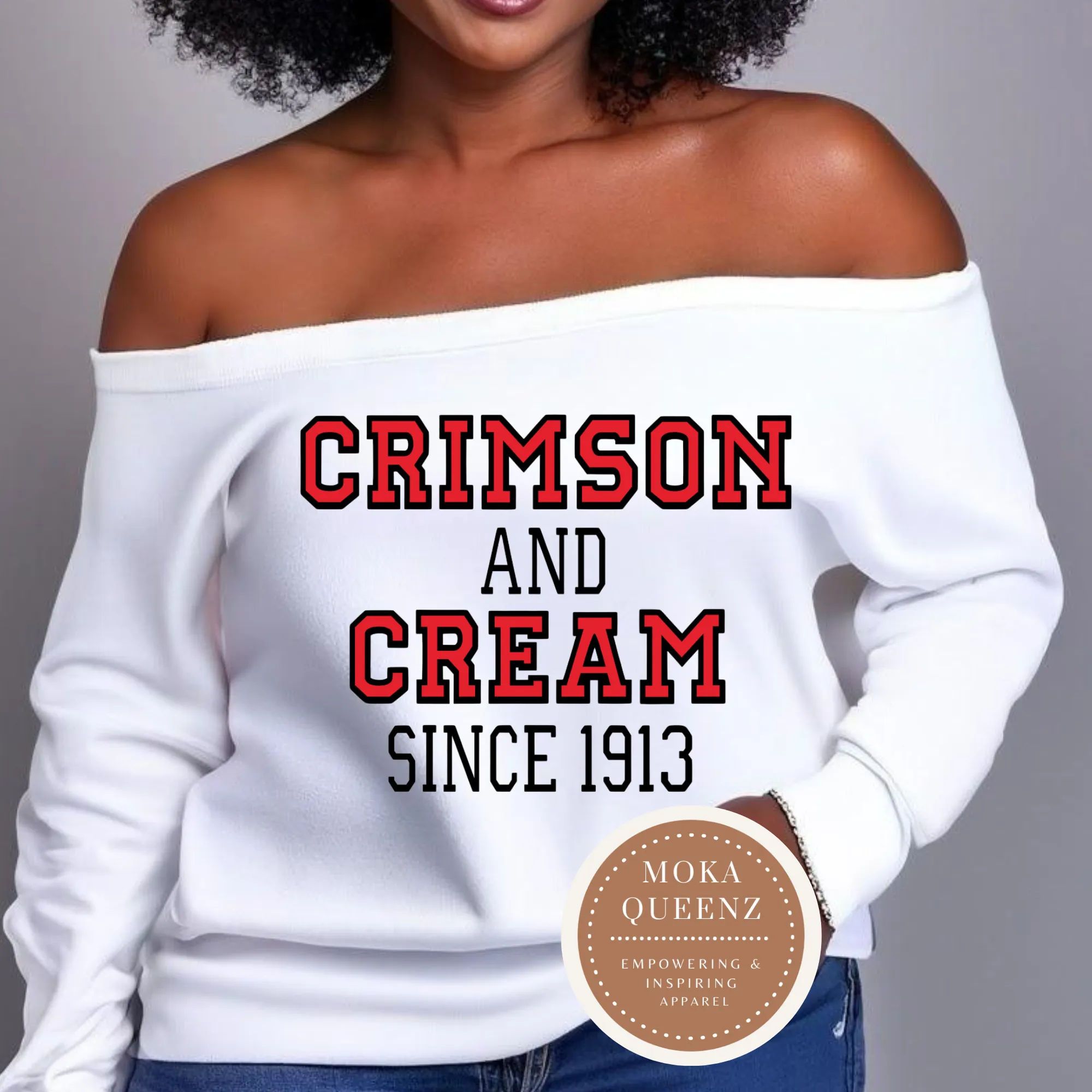 DST Crimson and Cream Off The Shoulder Shirt