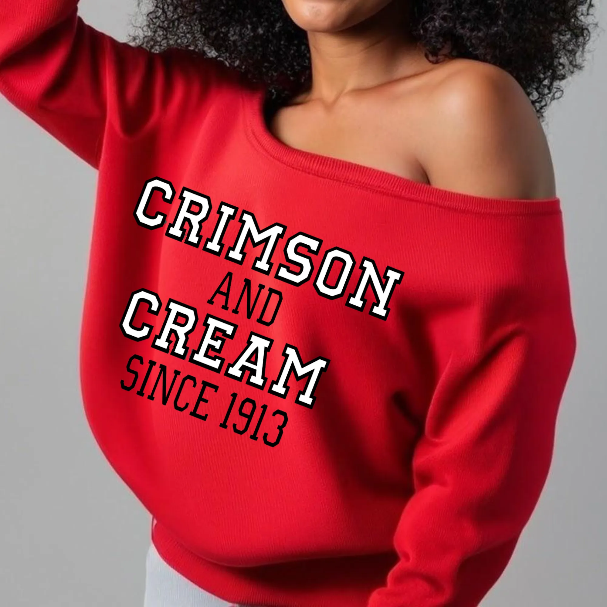 DST Crimson and Cream Off The Shoulder Shirt