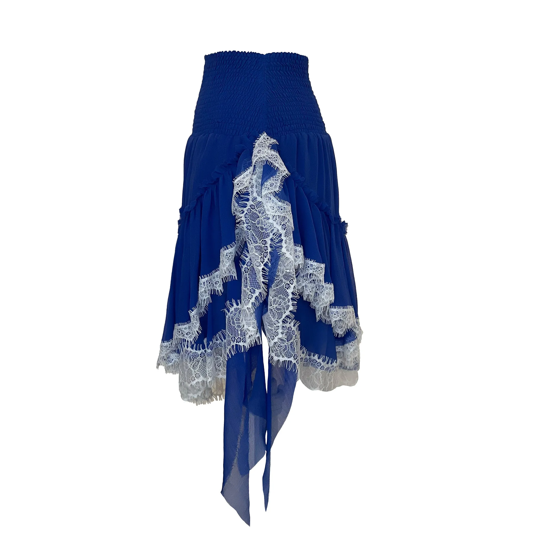 Electric Blue Georgette Ruffle Skirt With Lace