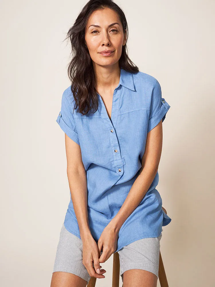 Elsie Linen Tunic - Mid Blue