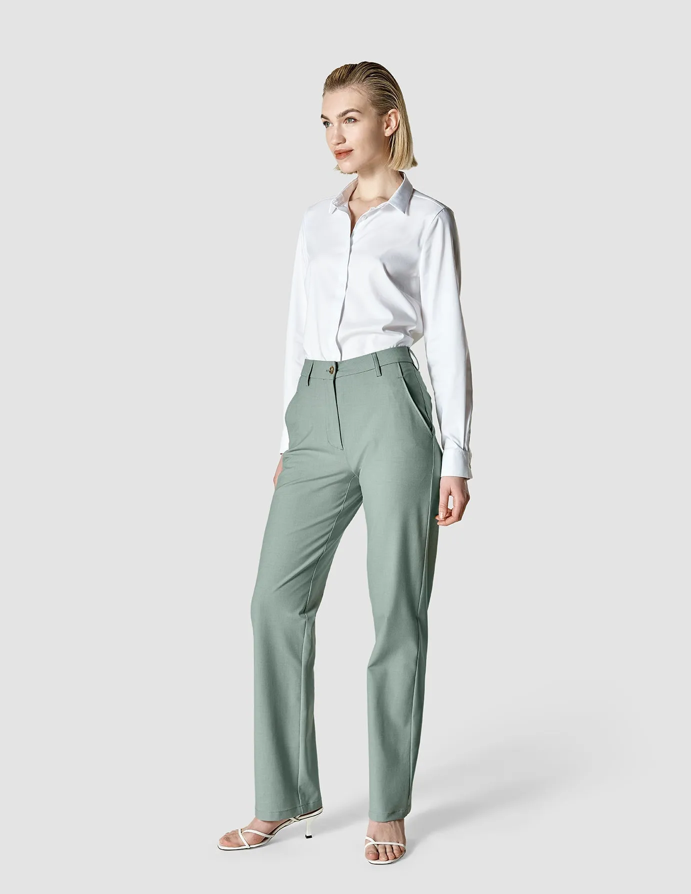 Essential Pants Straight Calm Green Melange