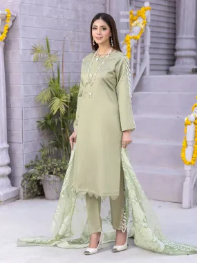 Green Viscose 3-Piece Suit with Pearl Embellishments