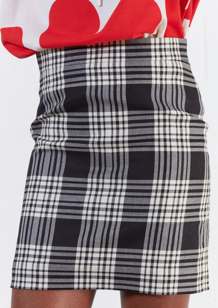 House of Holland Wool Black And White Check Mini Skirt