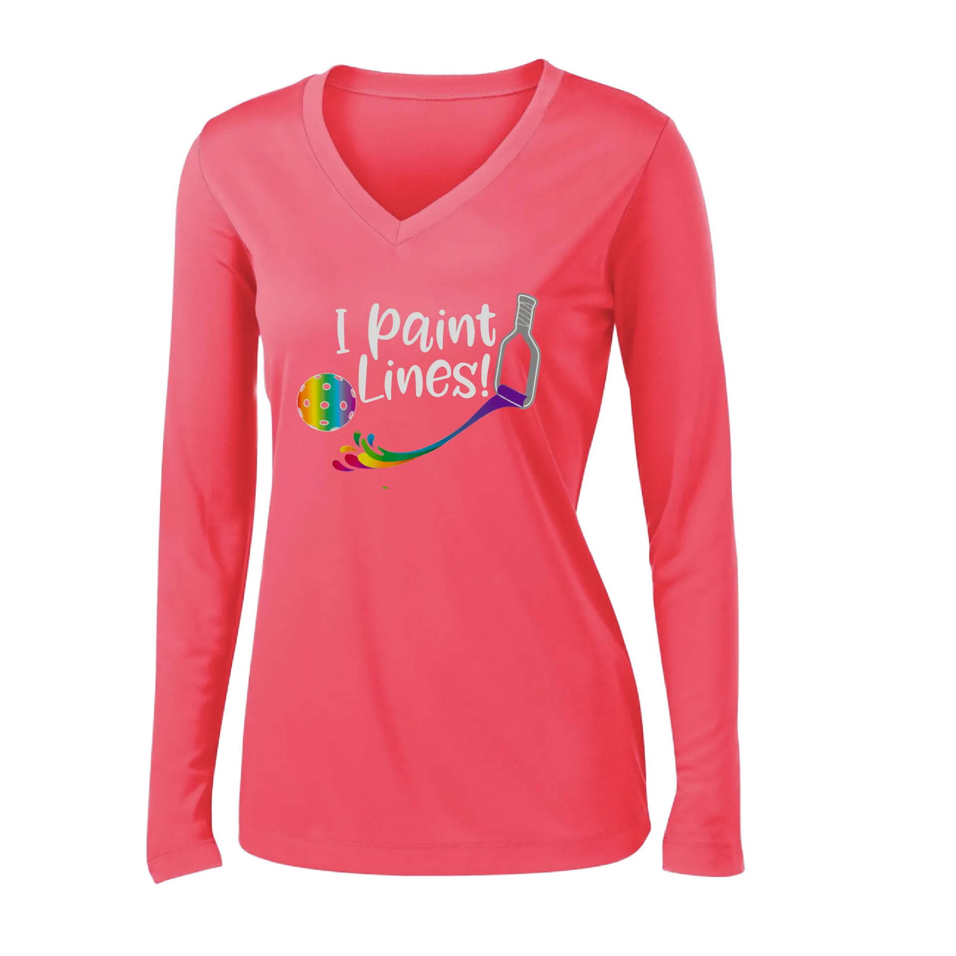 I Paint Pickleball Lines | Women's Long Sleeve V-Neck Pickleball Shirts | 100% Polyester