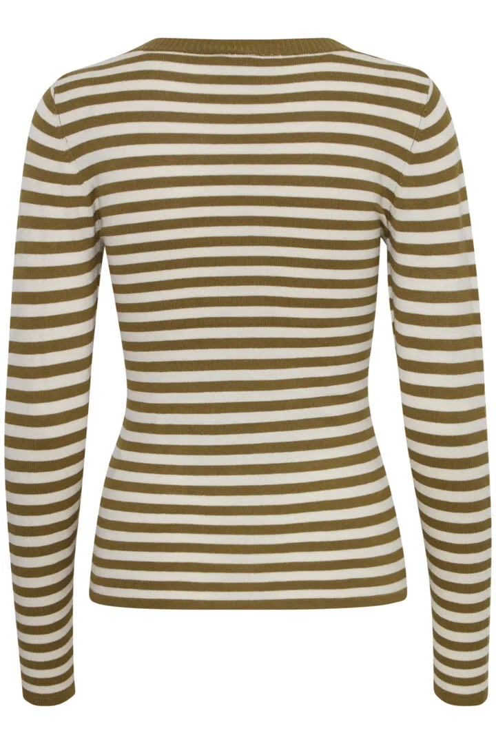 Womens Ichi Diane Long-Sleeve Top - Lizard/Almond Milk Striped Pattern