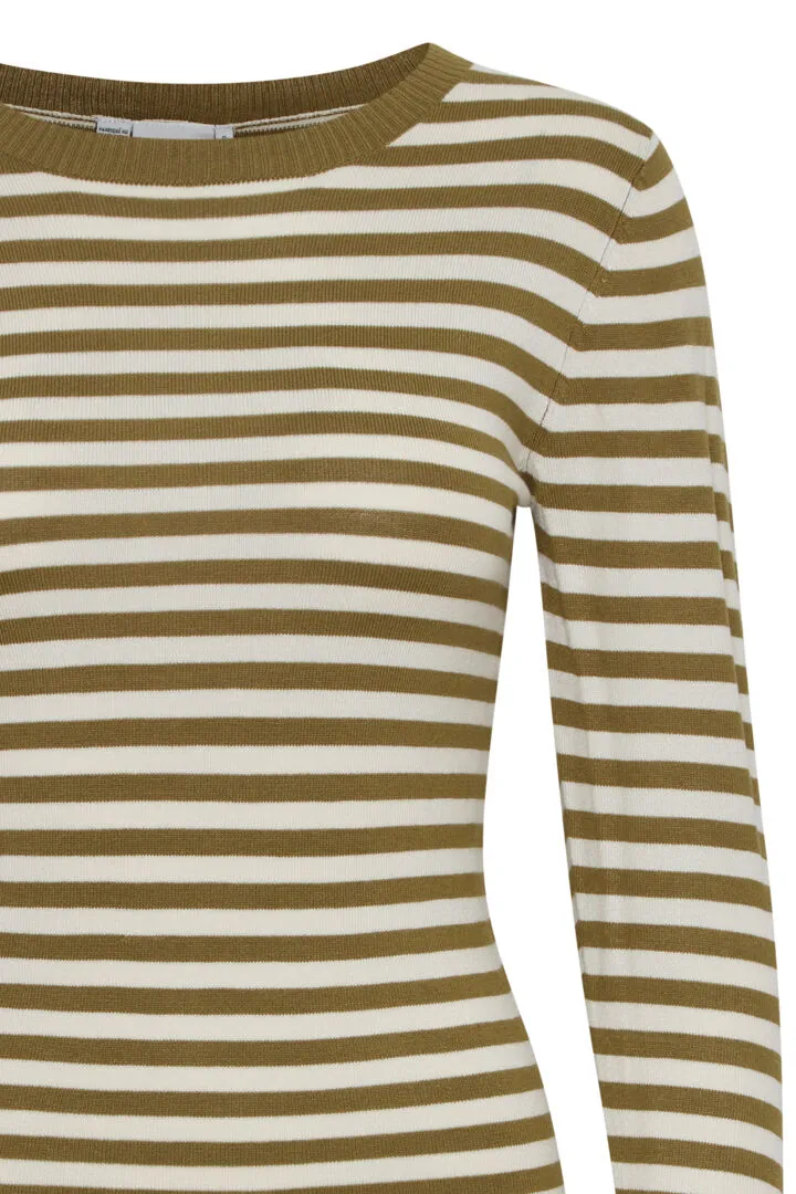 Womens Ichi Diane Long-Sleeve Top - Lizard/Almond Milk Striped Pattern