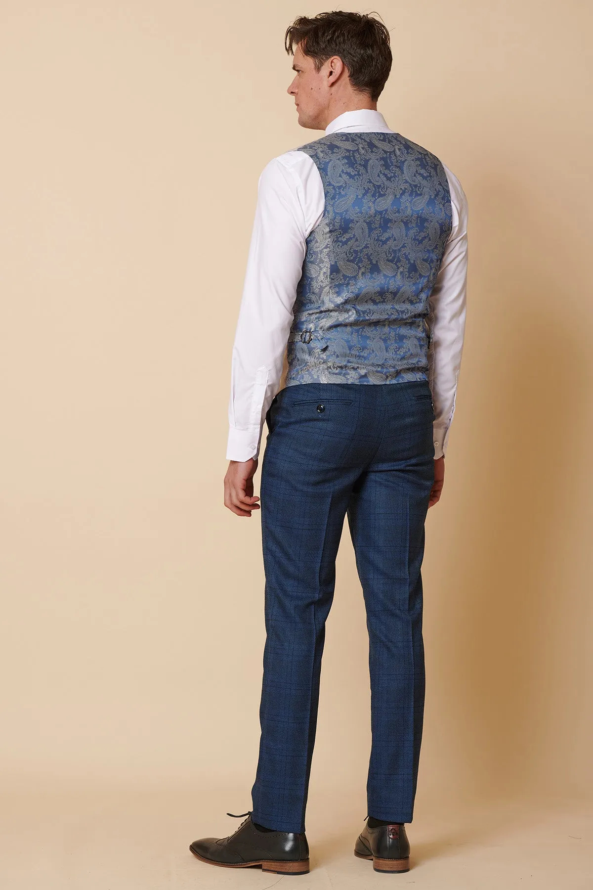 JERRY - Blue Check Suit With Kelvin Sky Waistcoat