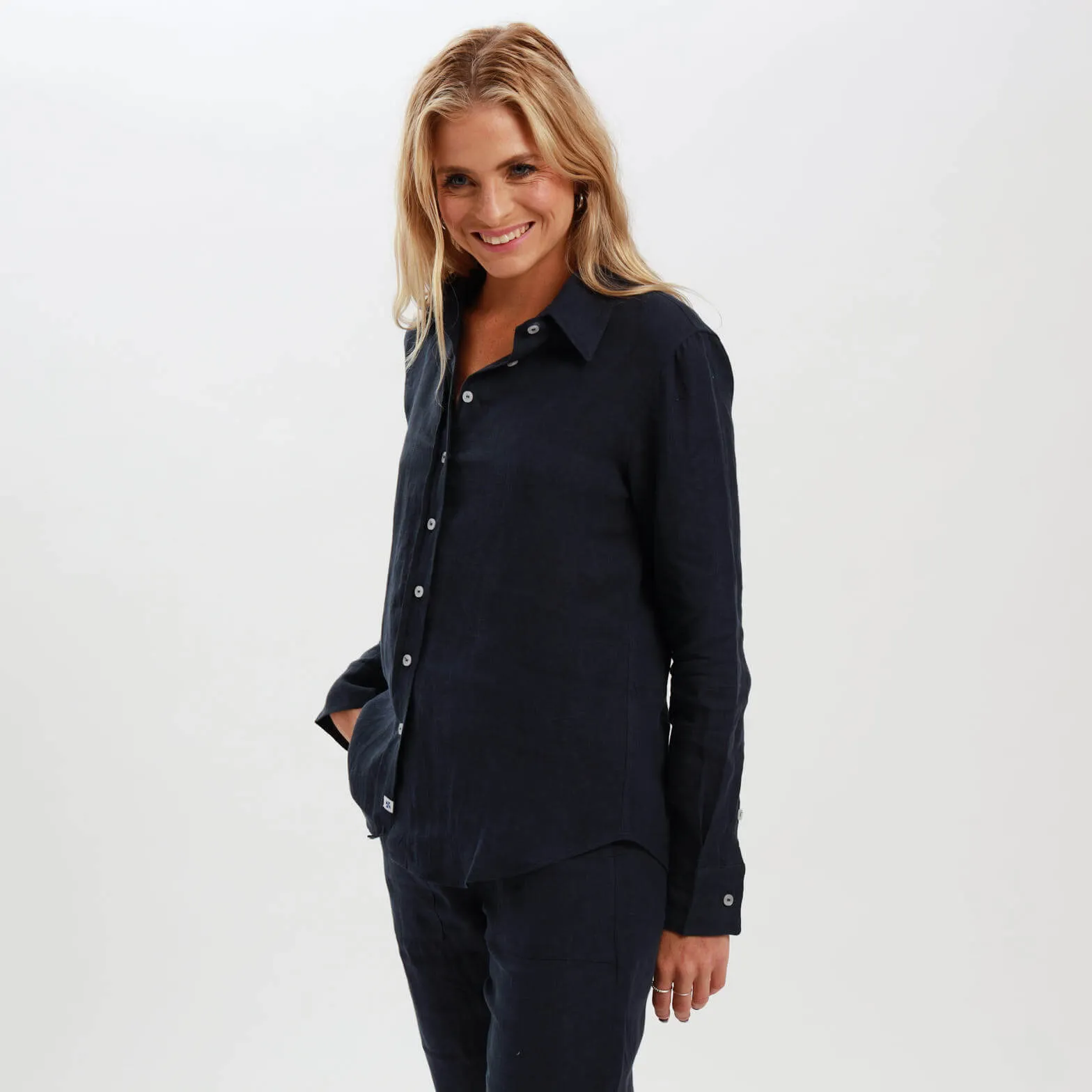 Ladies Linen - Long Sleeve Shirt | Navy