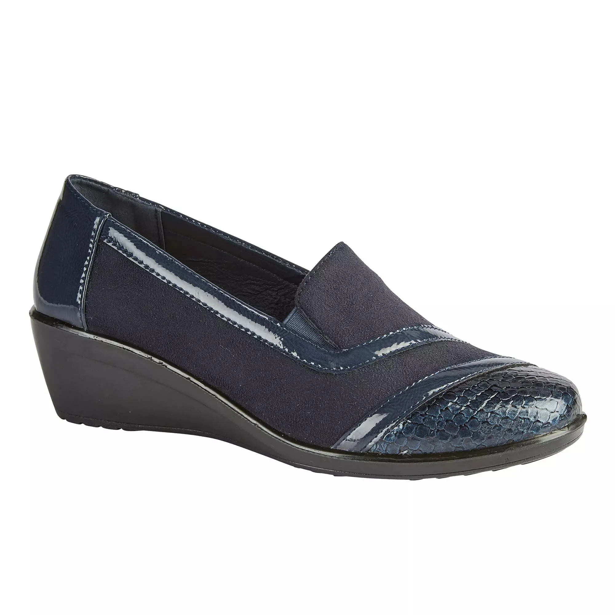 Ladies Slip on Wedge Heel NAVY Patent/Suede Chrissy