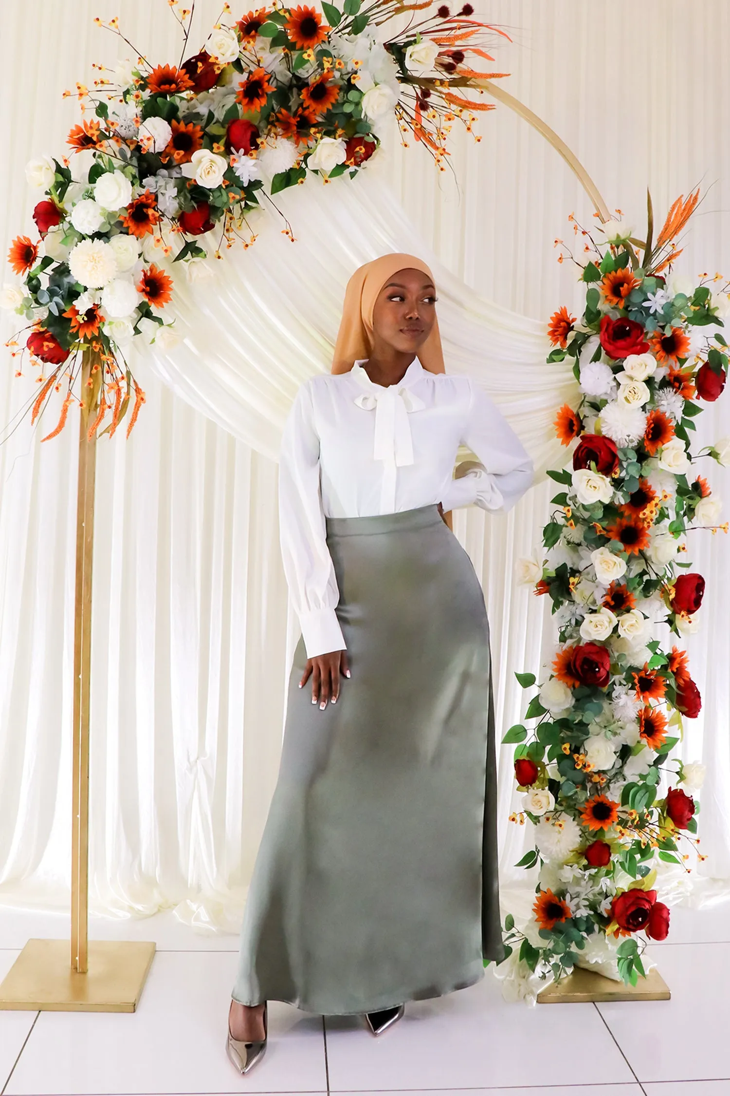 Lameera Satin Skirt - Light Sage