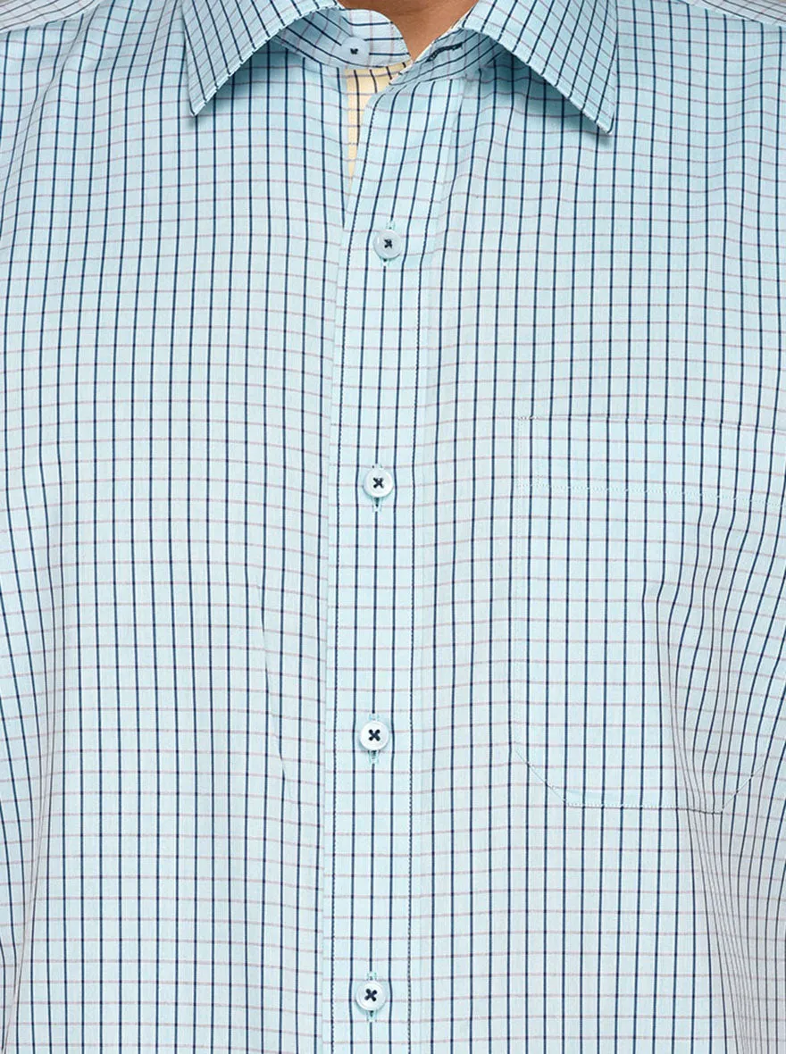 Light Blue Checked Regular Fit Formal Shirt