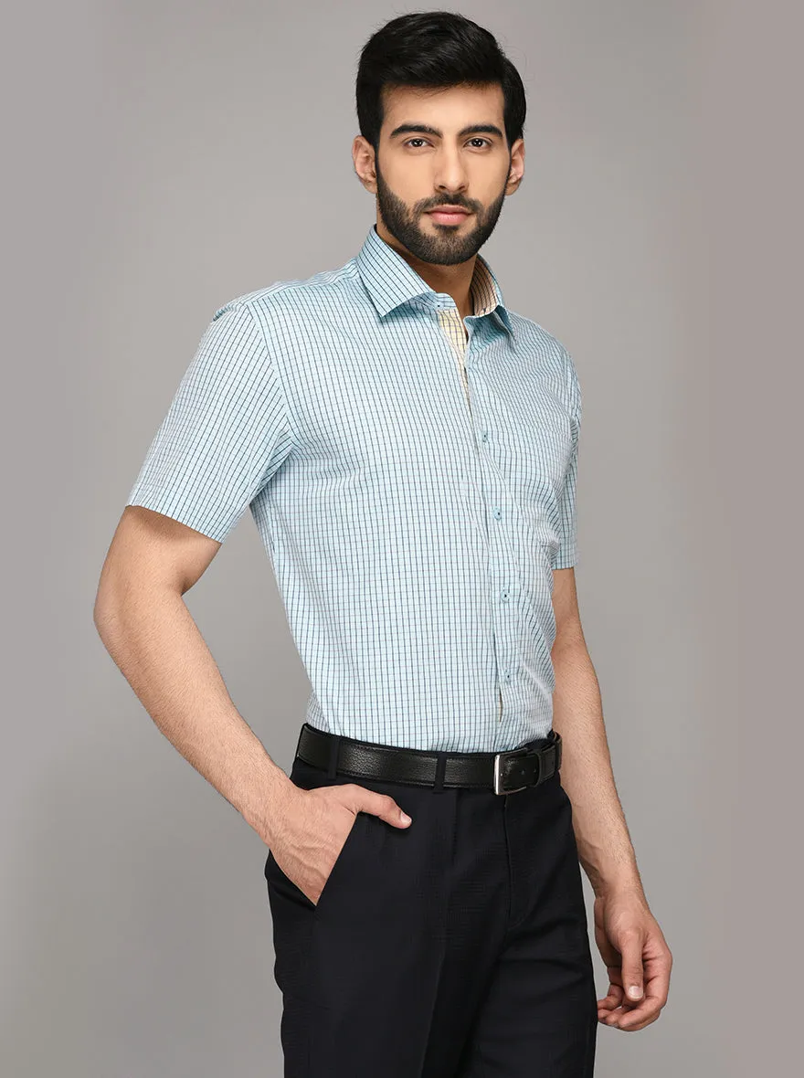 Light Blue Checked Regular Fit Formal Shirt